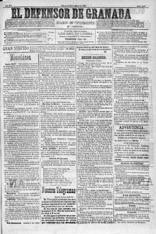 'El Defensor de Granada  : diario político independiente' - Año XII Número 4142 2ª ed. - 1891 Marzo 25