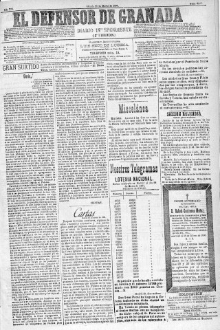 'El Defensor de Granada  : diario político independiente' - Año XII Número 4146 2ª ed. - 1891 Marzo 28