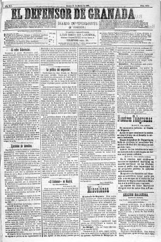 'El Defensor de Granada  : diario político independiente' - Año XII Número 4150 2ª ed. - 1891 Marzo 31