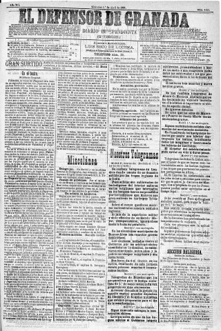 'El Defensor de Granada  : diario político independiente' - Año XII Número 4151 2ª ed. - 1891 Abril 01