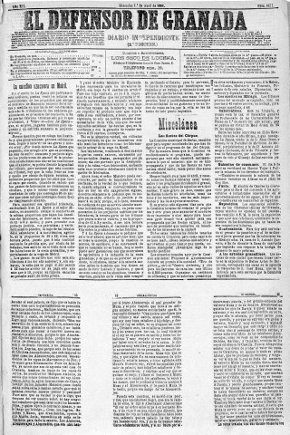 'El Defensor de Granada  : diario político independiente' - Año XII Número 4152 2ª ed. - 1891 Abril 01