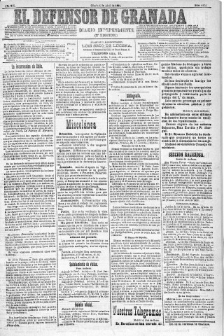 'El Defensor de Granada  : diario político independiente' - Año XII Número 4158 2ª ed. - 1891 Abril 04