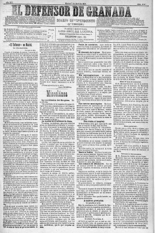 'El Defensor de Granada  : diario político independiente' - Año XII Número 4161 1ª ed. - 1891 Abril 07