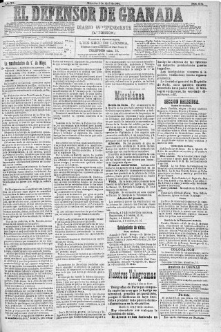 'El Defensor de Granada  : diario político independiente' - Año XII Número 4164 2ª ed. - 1891 Abril 08