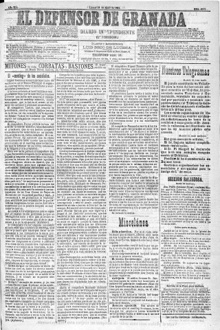 'El Defensor de Granada  : diario político independiente' - Año XII Número 4172 1ª ed. - 1891 Abril 13