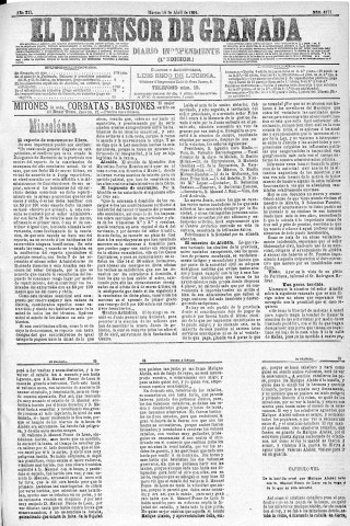 'El Defensor de Granada  : diario político independiente' - Año XII Número 4173 1ª ed. - 1891 Abril 14