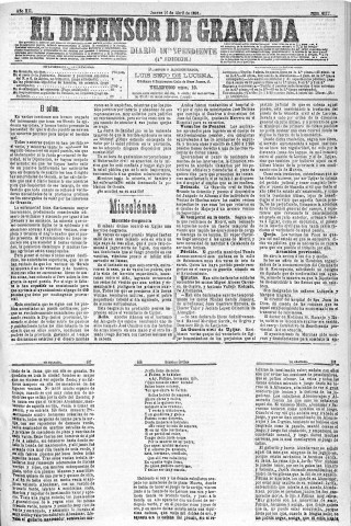 'El Defensor de Granada  : diario político independiente' - Año XII Número 4177 1ª ed. - 1891 Abril 16