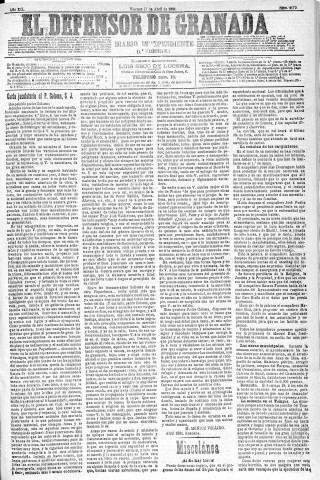 'El Defensor de Granada  : diario político independiente' - Año XII Número 4179 1ª ed. - 1891 Abril 17