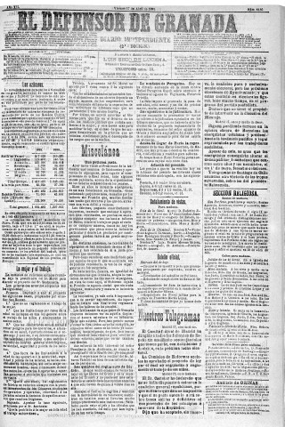 'El Defensor de Granada  : diario político independiente' - Año XII Número 4180 2ª ed. - 1891 Abril 17