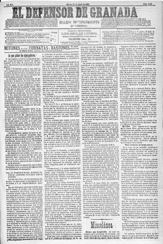 'El Defensor de Granada  : diario político independiente' - Año XII Número 4185 1ª ed. - 1891 Abril 21
