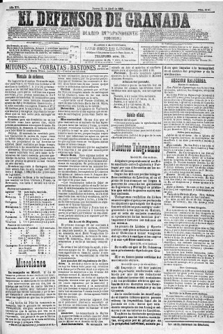 'El Defensor de Granada  : diario político independiente' - Año XII Número 4190 2ª ed. - 1891 Abril 23