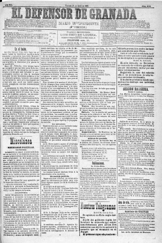 'El Defensor de Granada  : diario político independiente' - Año XII Número 4192 2ª ed. - 1891 Abril 24