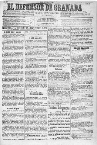 'El Defensor de Granada  : diario político independiente' - Año XII Número 4194 2ª ed. - 1891 Abril 25