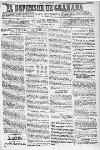 'El Defensor de Granada  : diario político independiente' - Año XII Número 4196 1ª ed. - 1891 Abril 27