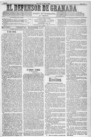 'El Defensor de Granada  : diario político independiente' - Año XII Número 4197 1ª ed. - 1891 Abril 28