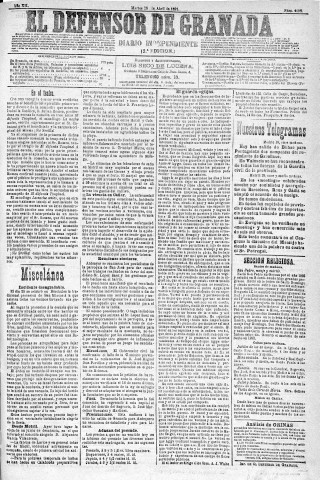 'El Defensor de Granada  : diario político independiente' - Año XII Número 4198 2ª ed. - 1891 Abril 28
