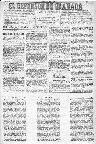 'El Defensor de Granada  : diario político independiente' - Año XII Número 4201 1ª ed. - 1891 Abril 30