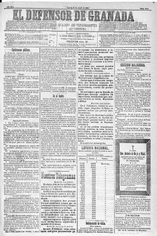 'El Defensor de Granada  : diario político independiente' - Año XII Número 4202 2ª ed. - 1891 Abril 30