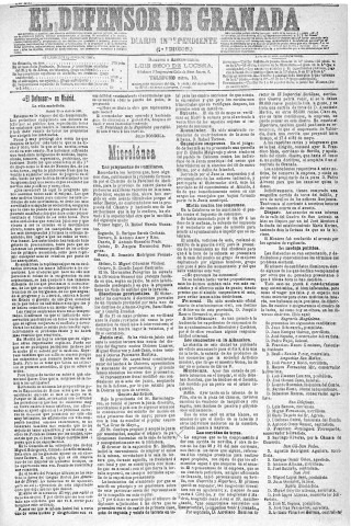 'El Defensor de Granada  : diario político independiente' - Año XII Número 4205 1ª ed. - 1891 Mayo 03