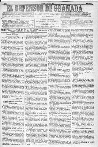 'El Defensor de Granada  : diario político independiente' - Año XII Número 4206 1ª ed. - 1891 Mayo 04