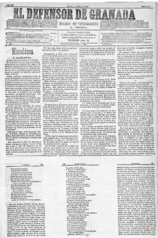 'El Defensor de Granada  : diario político independiente' - Año XII Número 4215 1ª ed. - 1891 Mayo 09