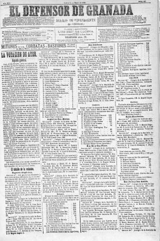 'El Defensor de Granada  : diario político independiente' - Año XII Número 4218 1ª ed. - 1891 Mayo 11