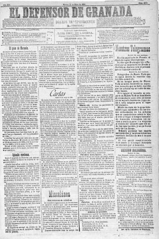 'El Defensor de Granada  : diario político independiente' - Año XII Número 4220 2ª ed. - 1891 Mayo 12