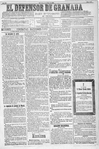 'El Defensor de Granada  : diario político independiente' - Año XII Número 4222 2ª ed. - 1891 Mayo 13