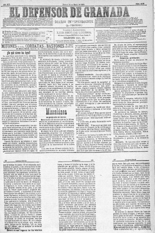 'El Defensor de Granada  : diario político independiente' - Año XII Número 4223 1ª ed. - 1891 Mayo 14