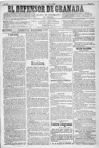 'El Defensor de Granada  : diario político independiente' - Año XII Número 4226 2ª ed. - 1891 Mayo 15