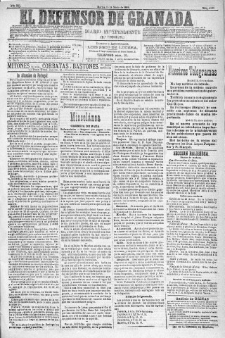 'El Defensor de Granada  : diario político independiente' - Año XII Número 4232 2ª ed. - 1891 Mayo 19