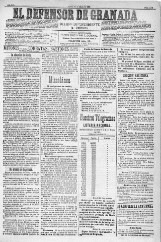 'El Defensor de Granada  : diario político independiente' - Año XII Número 4235 2ª ed. - 1891 Mayo 21