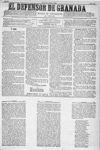 'El Defensor de Granada  : diario político independiente' - Año XII Número 4239 1ª ed. - 1891 Mayo 23
