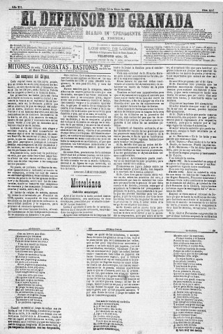 'El Defensor de Granada  : diario político independiente' - Año XII Número 4241 1ª ed. - 1891 Mayo 24