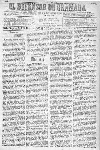 'El Defensor de Granada  : diario político independiente' - Año XII Número 4243 1ª ed. - 1891 Mayo 26