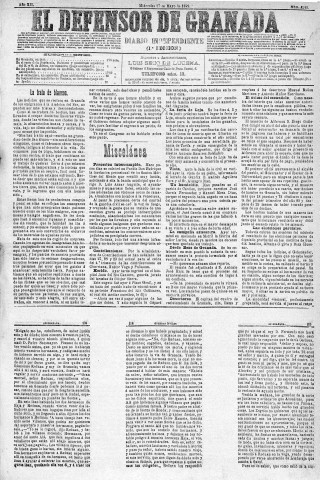 'El Defensor de Granada  : diario político independiente' - Año XII Número 4245 1ª ed. - 1891 Mayo 27
