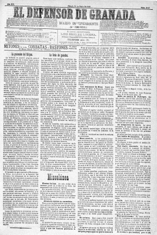 'El Defensor de Granada  : diario político independiente' - Año XII Número 4249 1ª ed. - 1891 Mayo 30
