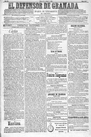 'El Defensor de Granada  : diario político independiente' - Año XII Número 4250 2ª ed. - 1891 Mayo 30