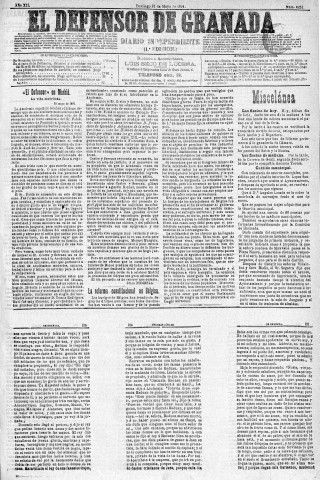 'El Defensor de Granada  : diario político independiente' - Año XII Número 4251 1ª ed. - 1891 Mayo 31