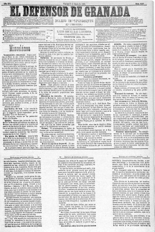 'El Defensor de Granada  : diario político independiente' - Año XII Número 4259 1ª ed. - 1891 Junio 05