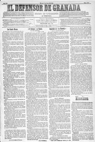 'El Defensor de Granada  : diario político independiente' - Año XII Número 4265 1ª ed. - 1891 Junio 09