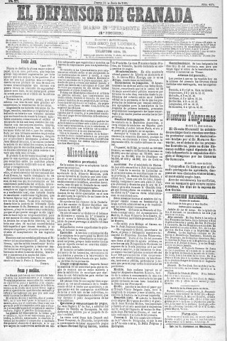 'El Defensor de Granada  : diario político independiente' - Año XII Número 4270 2ª ed. - 1891 Junio 11