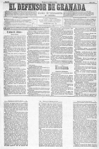'El Defensor de Granada  : diario político independiente' - Año XII Número 4271 1ª ed. - 1891 Junio 12
