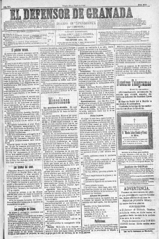 'El Defensor de Granada  : diario político independiente' - Año XII Número 4273 2ª ed. - 1891 Junio 13