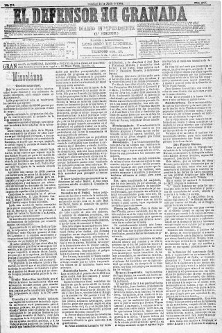 'El Defensor de Granada  : diario político independiente' - Año XII Número 4275 1ª ed. - 1891 Junio 14