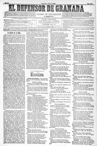 'El Defensor de Granada  : diario político independiente' - Año XII Número 4281 1ª ed. - 1891 Junio 18