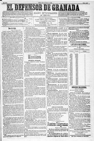 'El Defensor de Granada  : diario político independiente' - Año XII Número 4286 2ª ed. - 1891 Junio 20