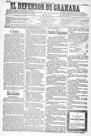 'El Defensor de Granada  : diario político independiente' - Año XII Número 4290 2ª ed. - 1891 Junio 23