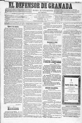 'El Defensor de Granada  : diario político independiente' - Año XII Número 4294 2ª ed. - 1891 Junio 25