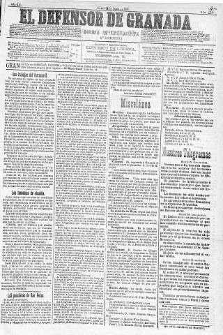 'El Defensor de Granada  : diario político independiente' - Año XII Número 4300 1ª ed. - 1891 Junio 29